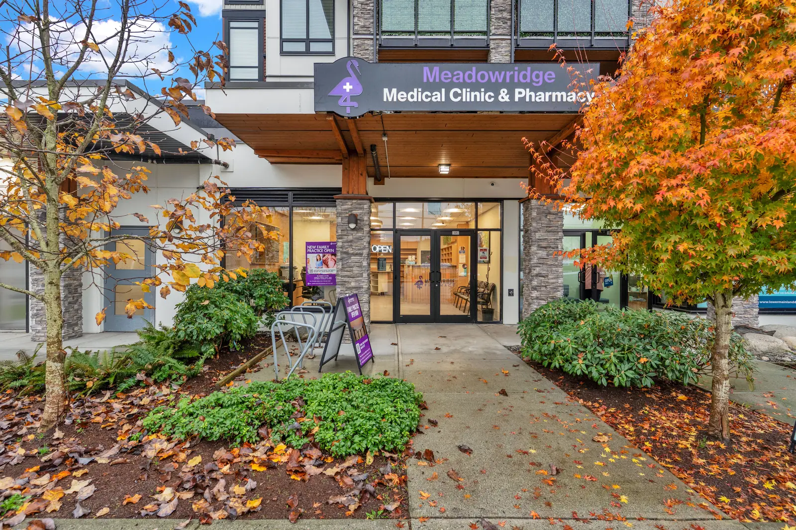 Entrance of Meadowridge Medical Clinic on 191 Street in Pitt Meadows, BC