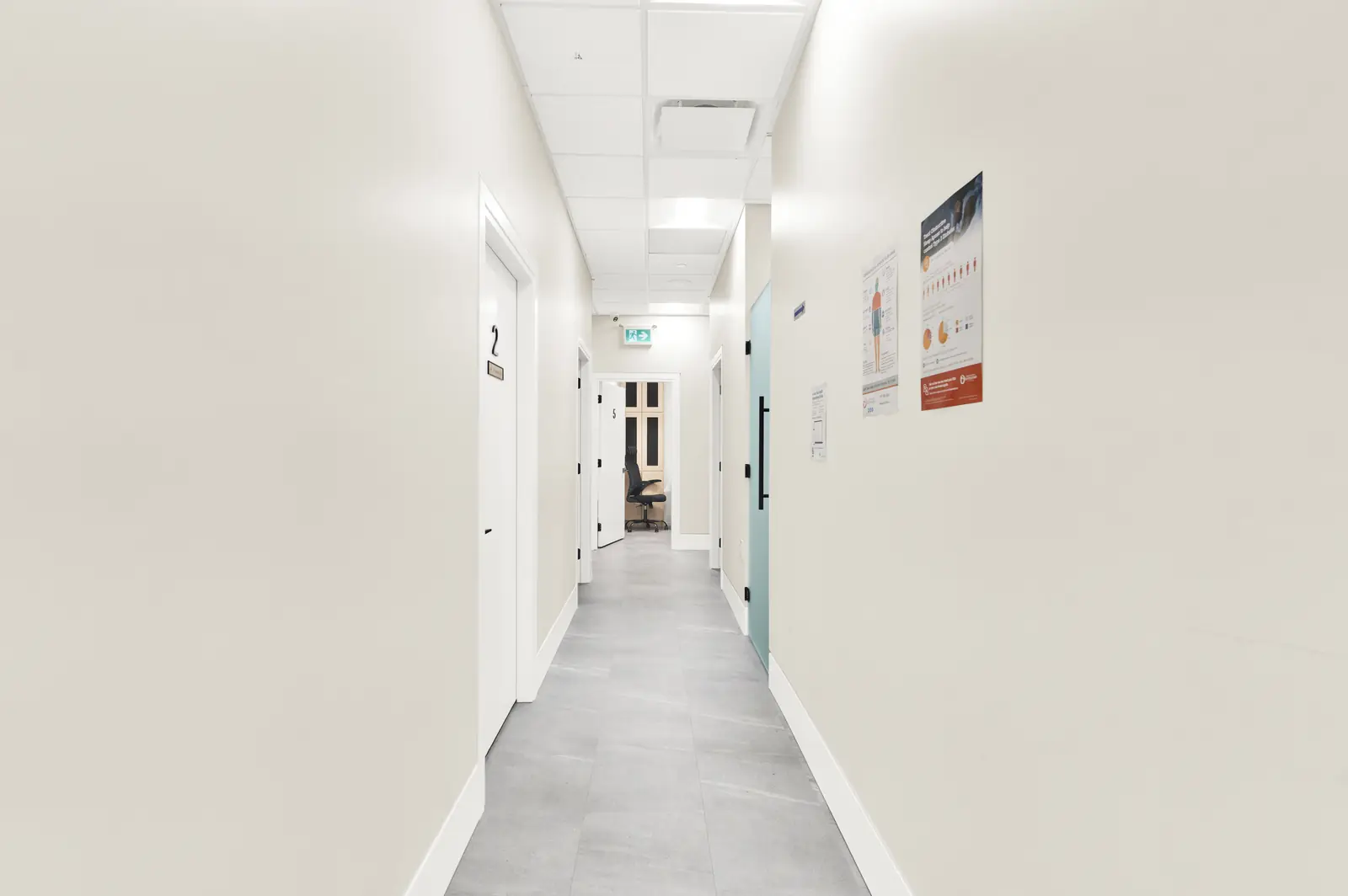 Hallway to the exam rooms at Meadowridge Medical Clinic